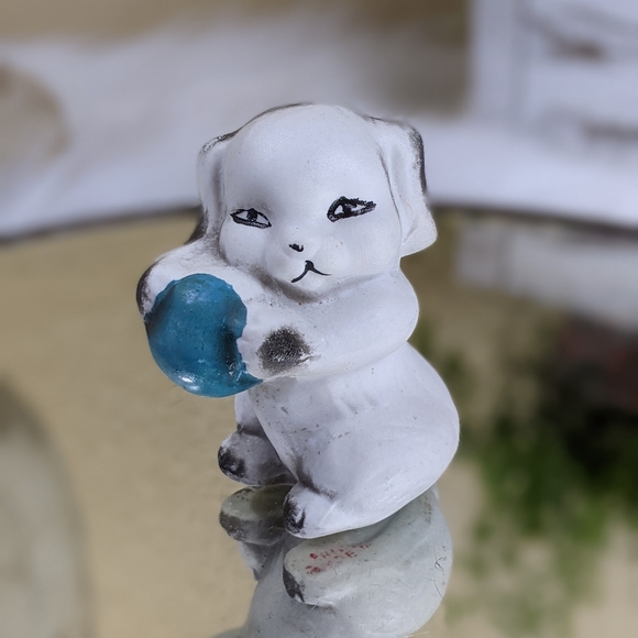Miniature Puppy Dog Ball Bisque Figurine - Picture 1 of 5